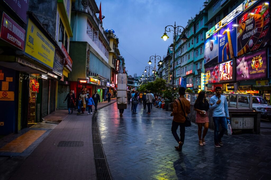 hill station market street in evening